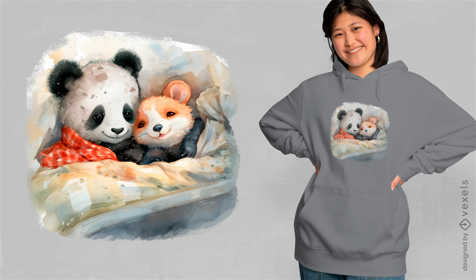 Design de camiseta com abra?o de panda e rato