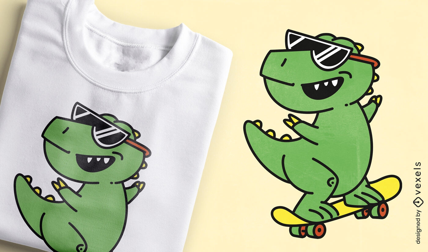 Diseño de camiseta de dinosaurio skater.