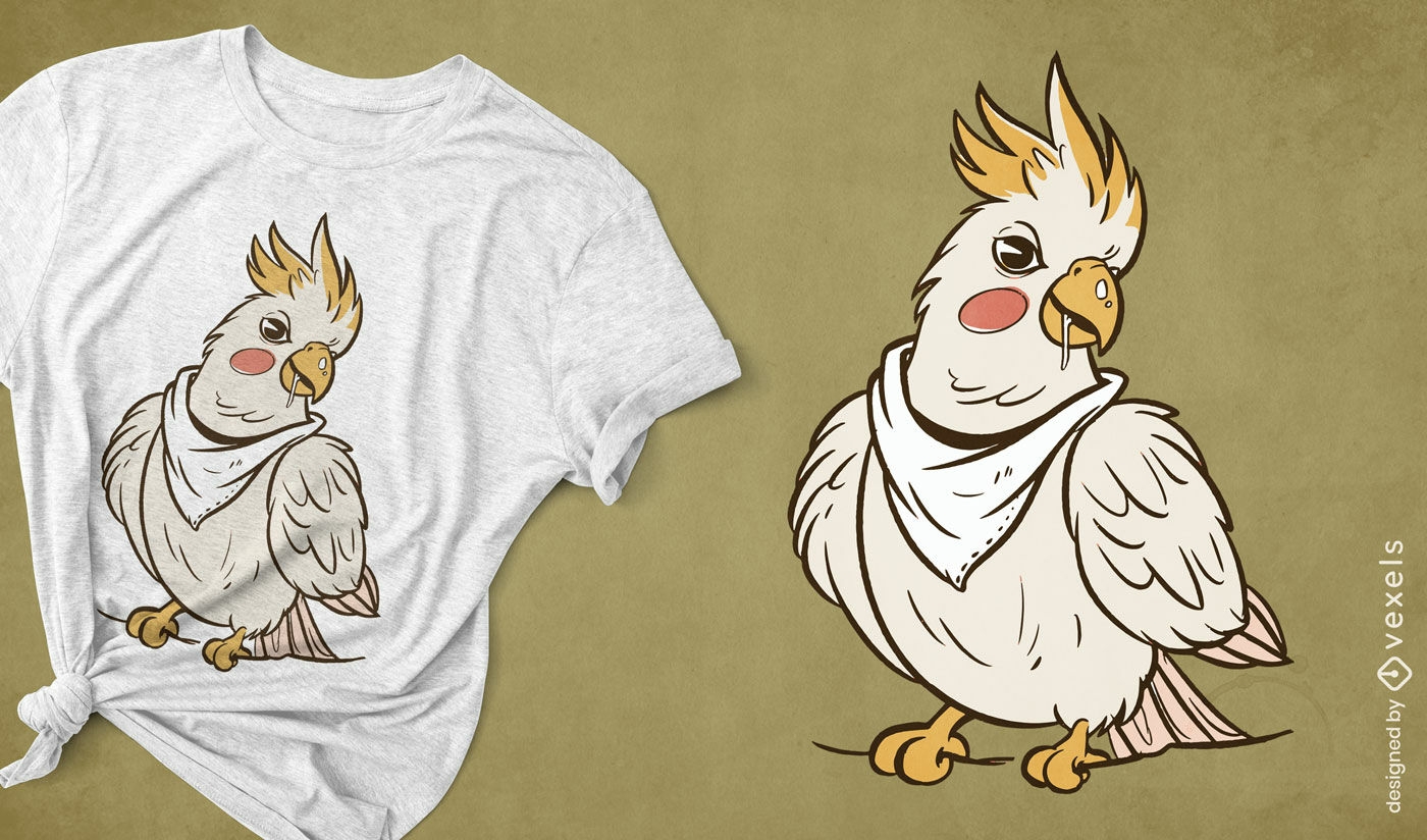 Design vibrante de camiseta com passarinho calopsita