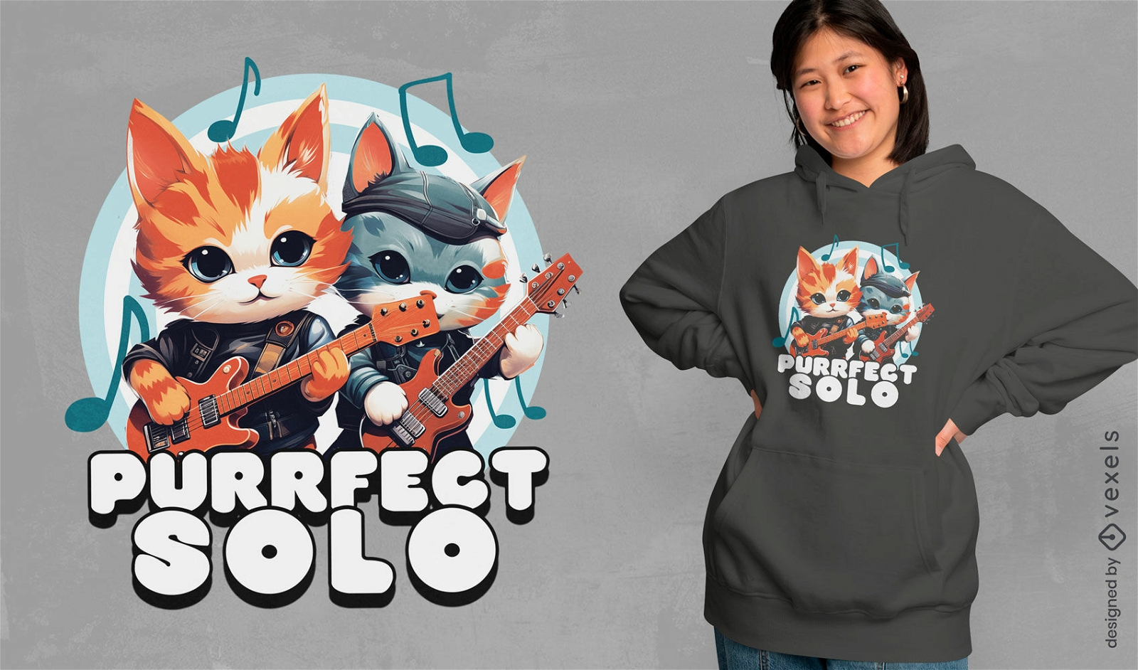 Diseño de camiseta de guitarra Purrfect Solo Cats.
