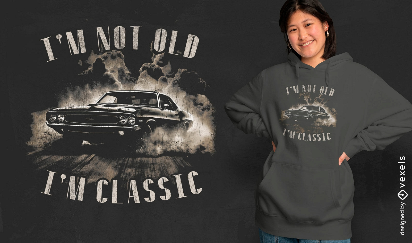 Diseño de camiseta divertido con cita de coche clásico.