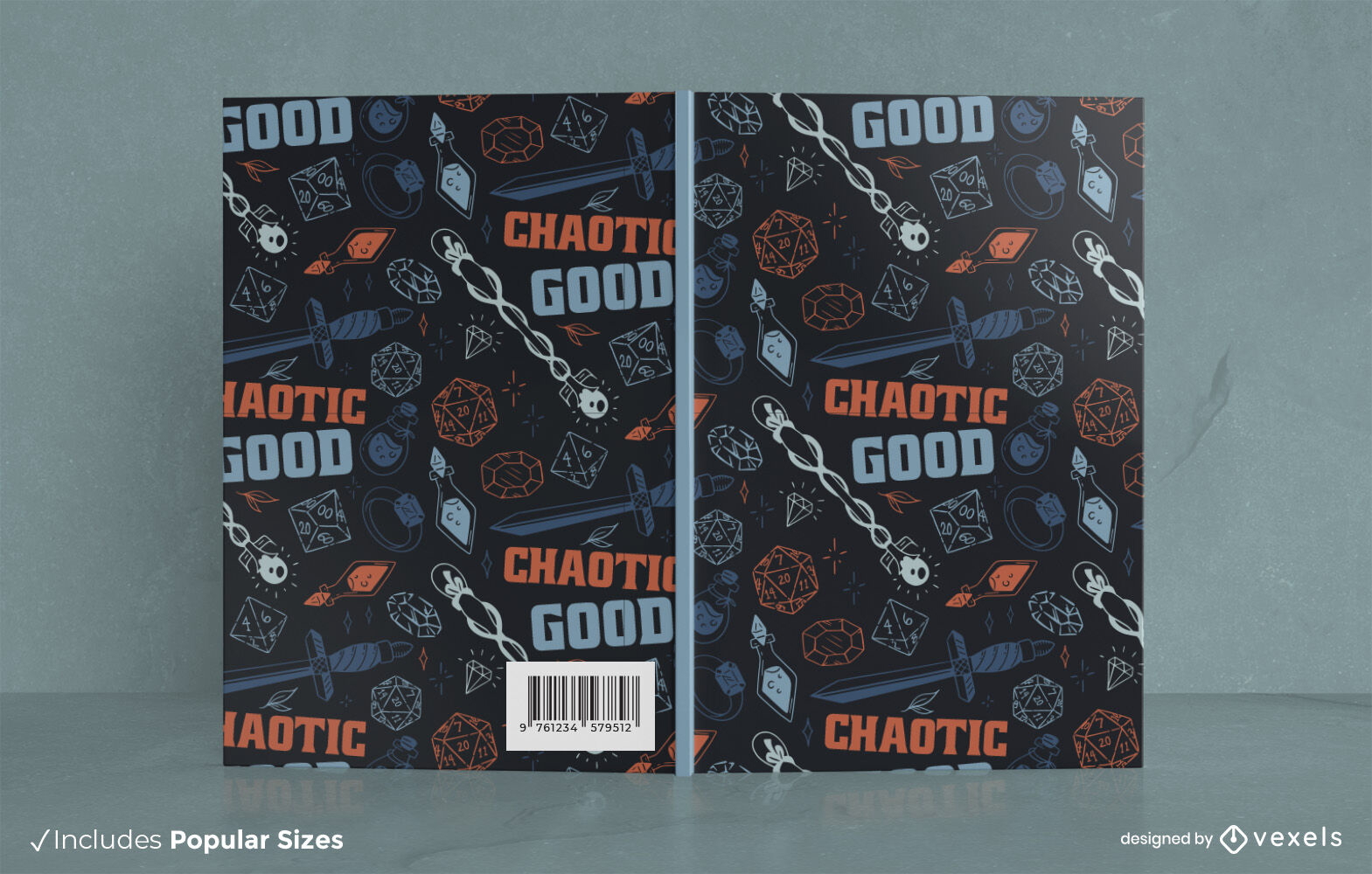 Chaotic good RPG pattern book cover design