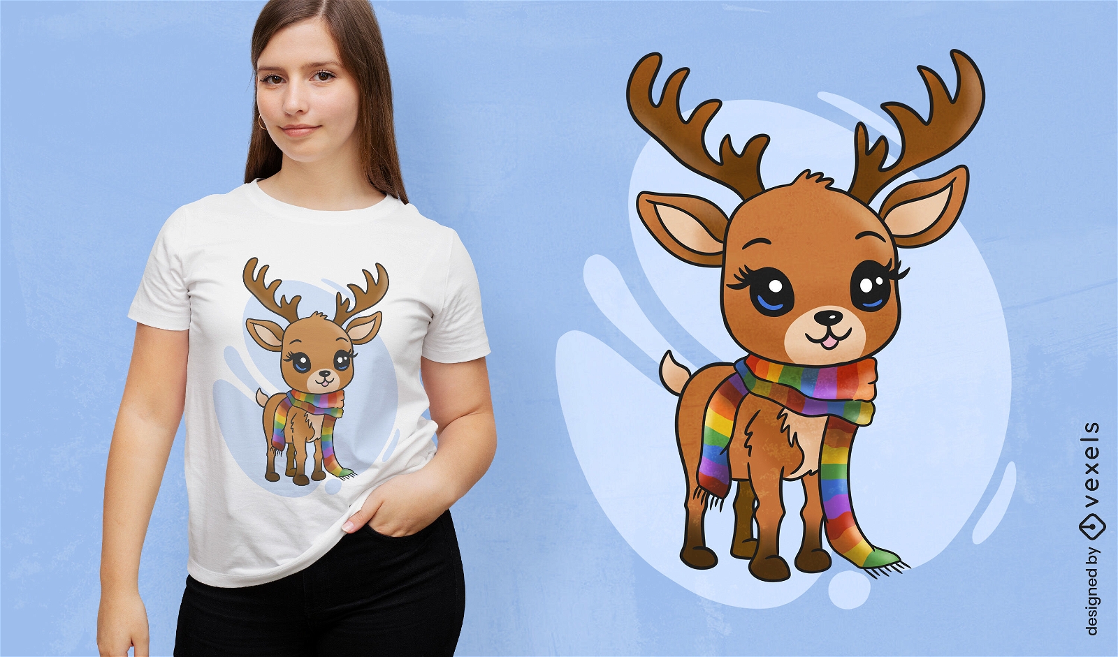 Design fofo de camiseta com cachecol de rena