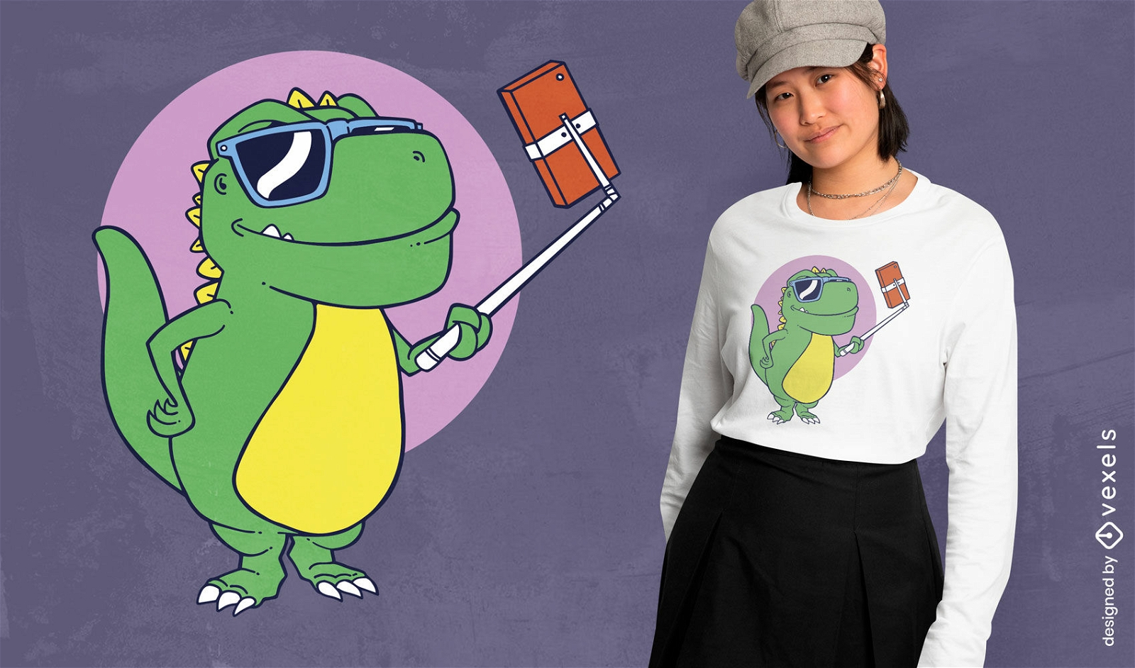 Diseño de camiseta selfie de dinosaurio.
