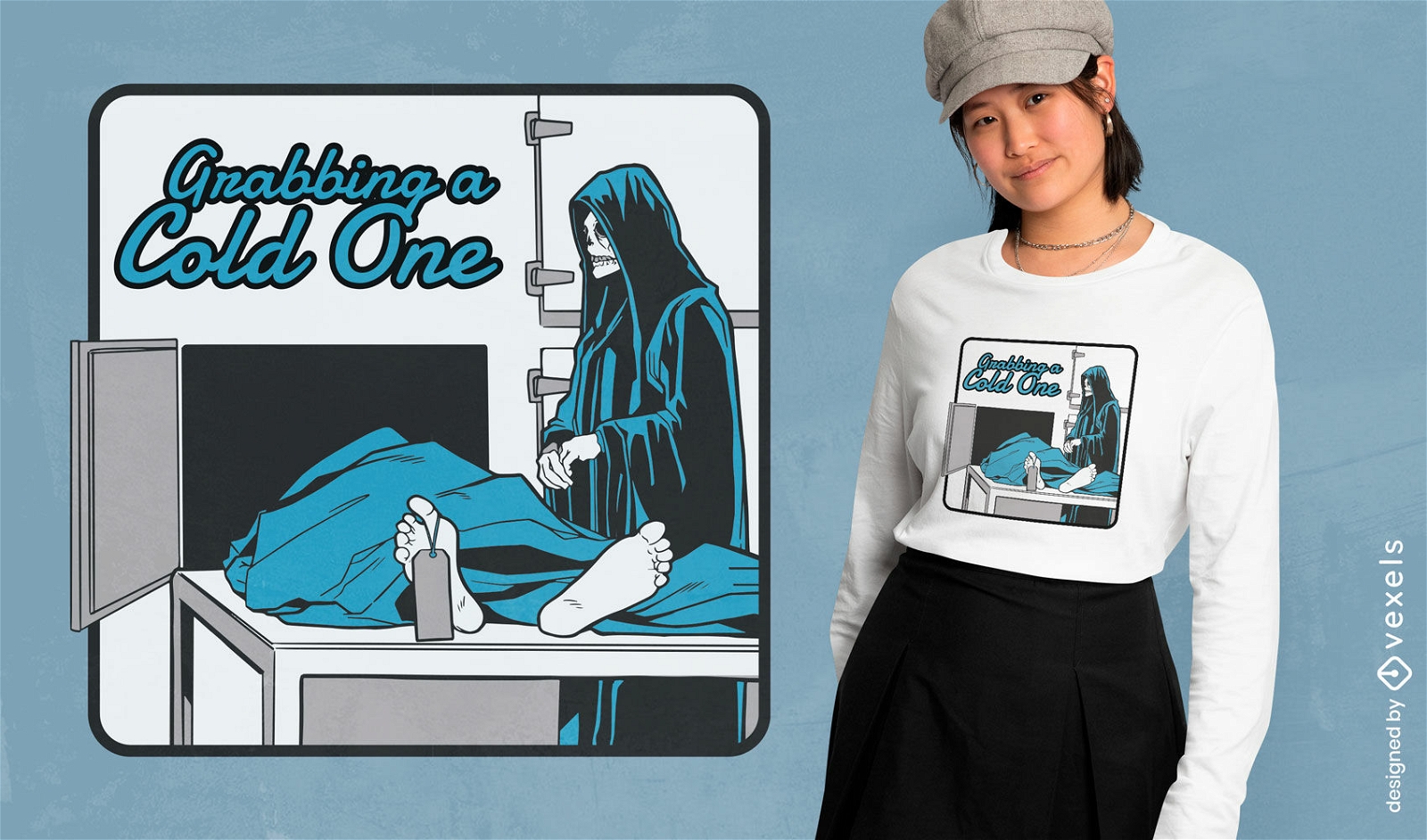 Schnappen Sie sich ein T-Shirt-Design mit kaltem, schwarzem Humor