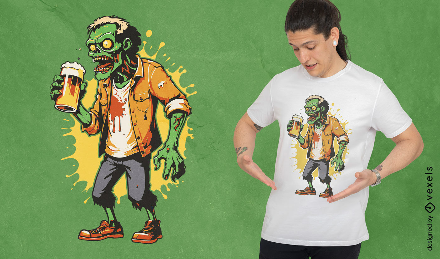 Zombie espeluznante con diseño de camiseta de cerveza.