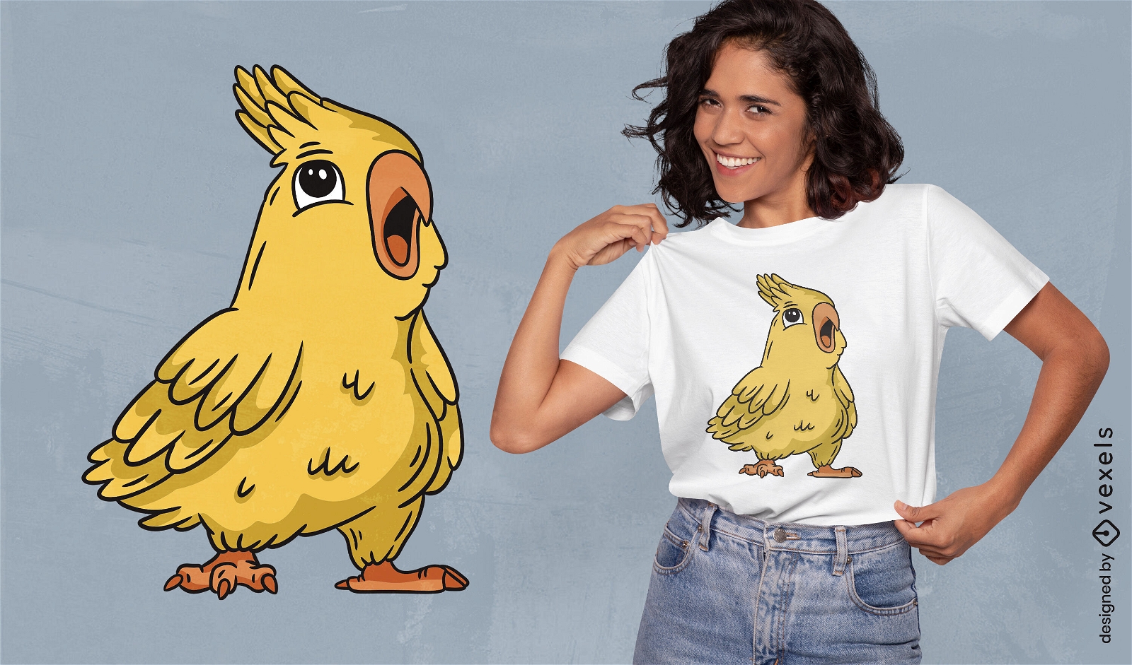 Diseño de camiseta de pájaro bostezando de dibujos animados.