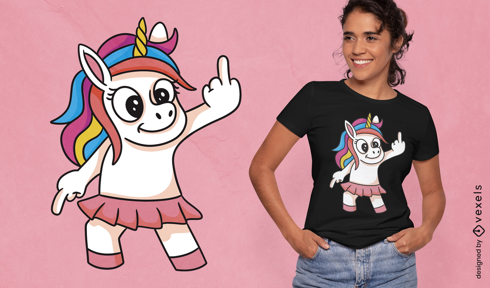 Diseño de camiseta con gesto de dedo de unicornio.