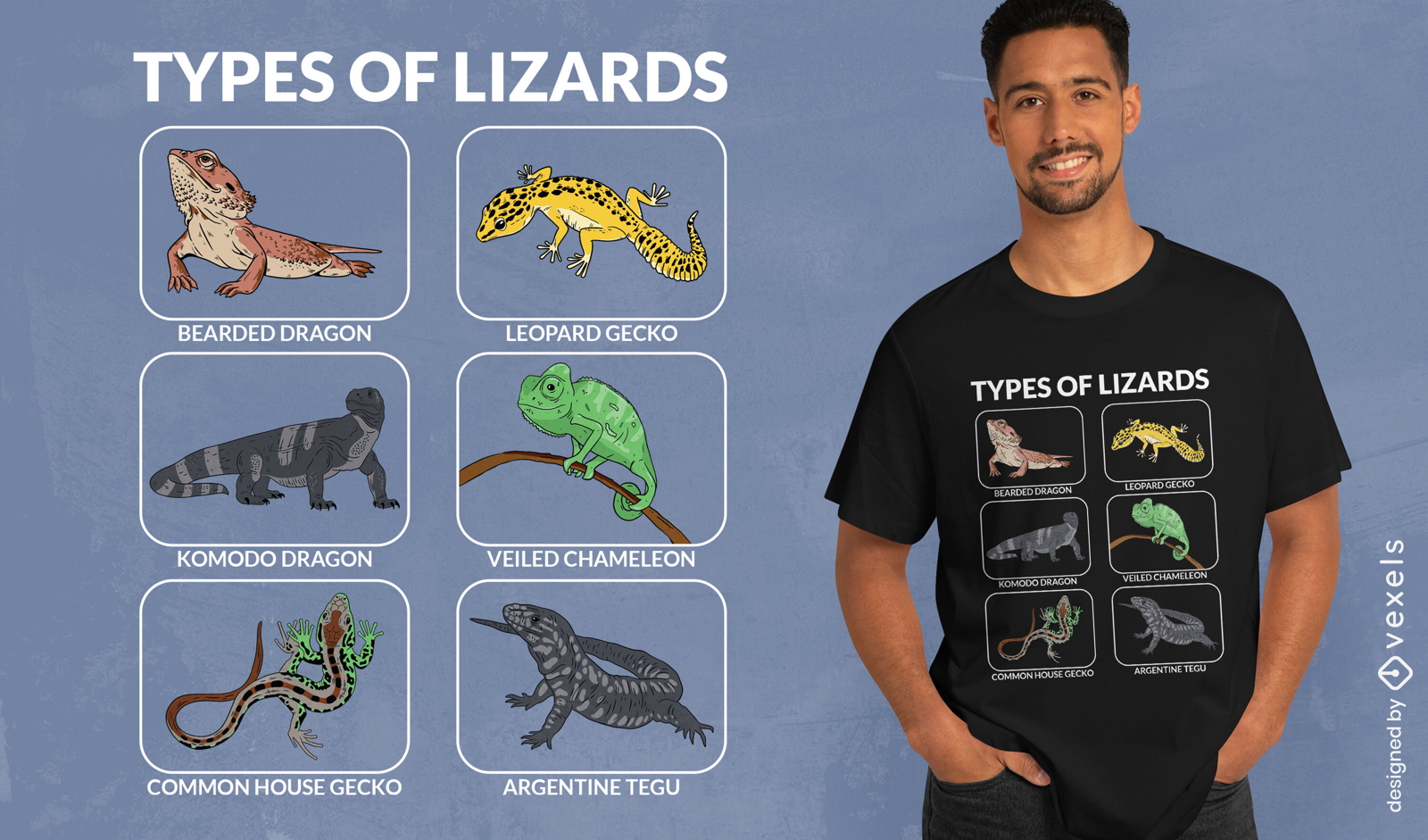 Types of lizards educational t-shirt design