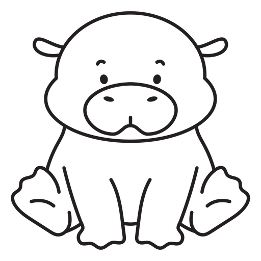 Dibujo en blanco y negro de un hipopótamo. Diseño PNG