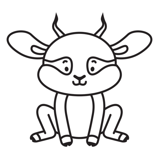 Black and white illustration of a goat with horns PNG Design