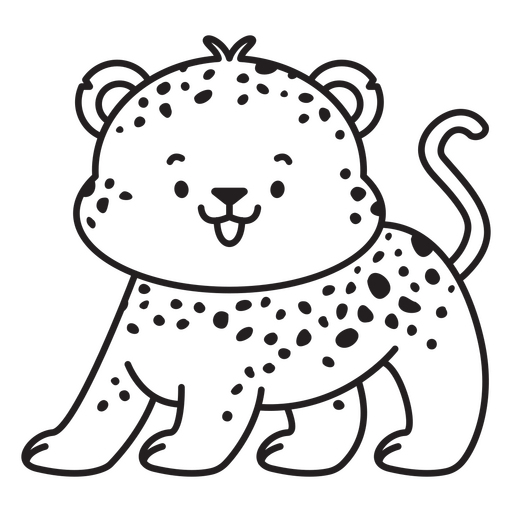 Black and white illustration of a leopard cub PNG Design