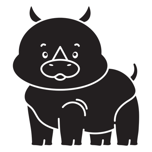 Black rhino with horns standing PNG Design
