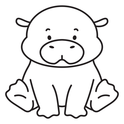 Black and white hippopotamus draw PNG Design