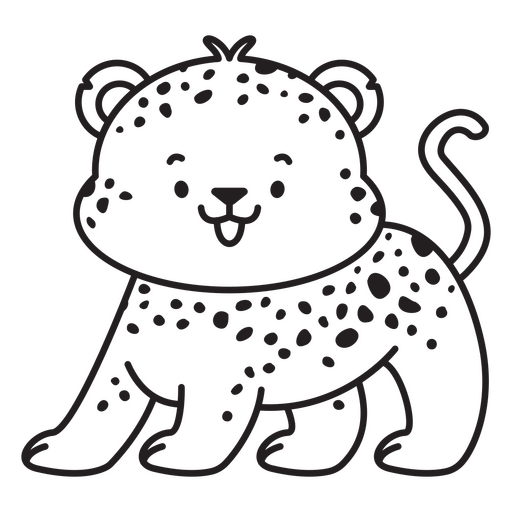 Black and white illustration of a cute leopard  PNG Design