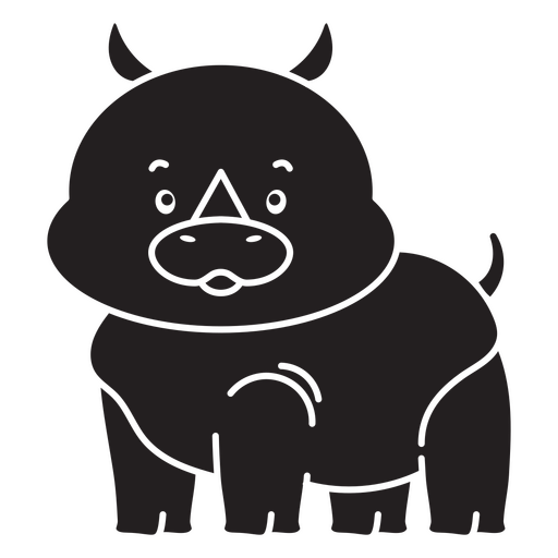 Cute black rhino with horns  PNG Design