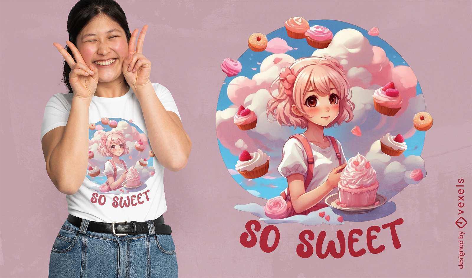 Design de camisetas com sobremesas de anime