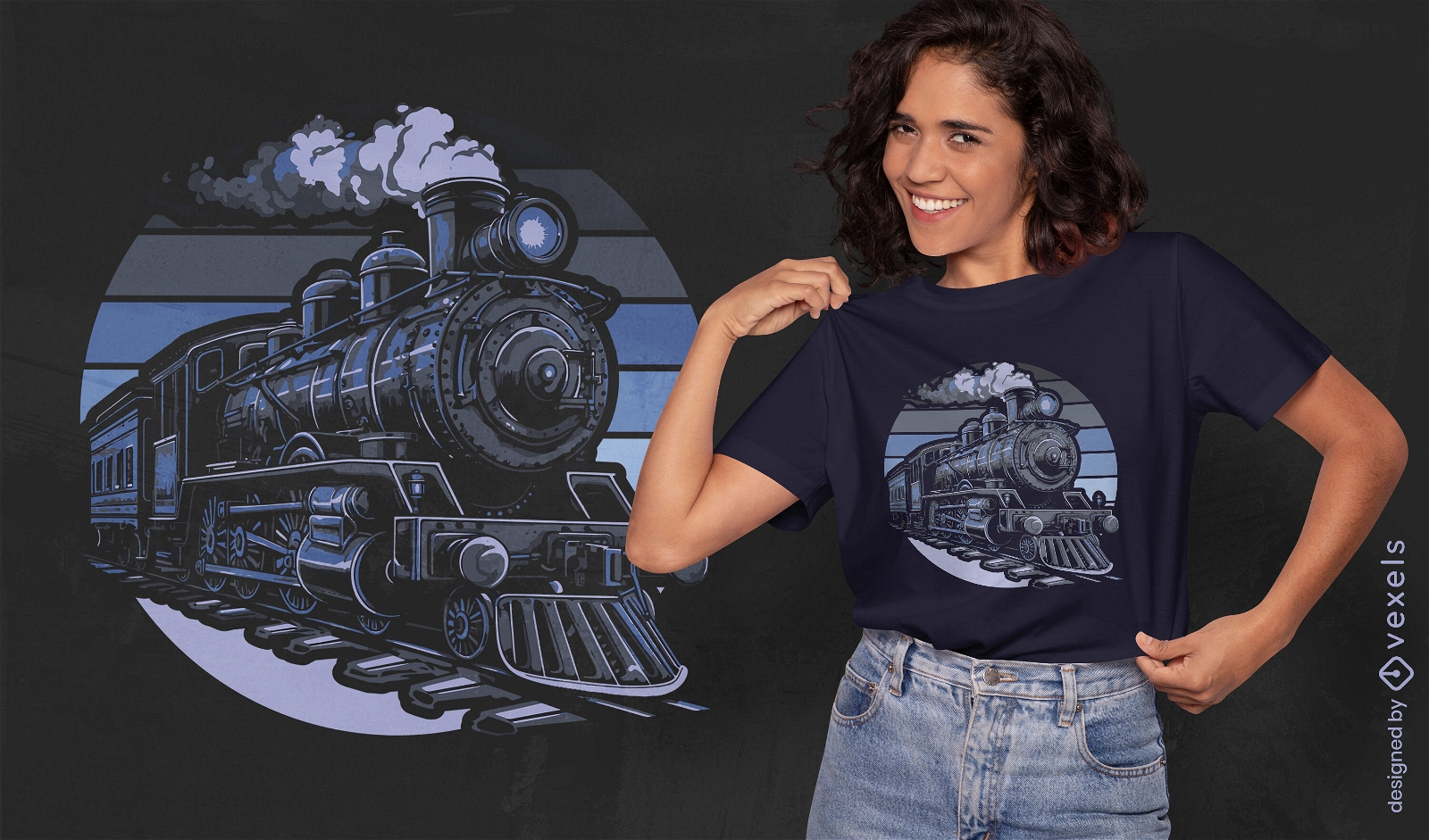 Diseño de camiseta de locomotora de vapor vintage.