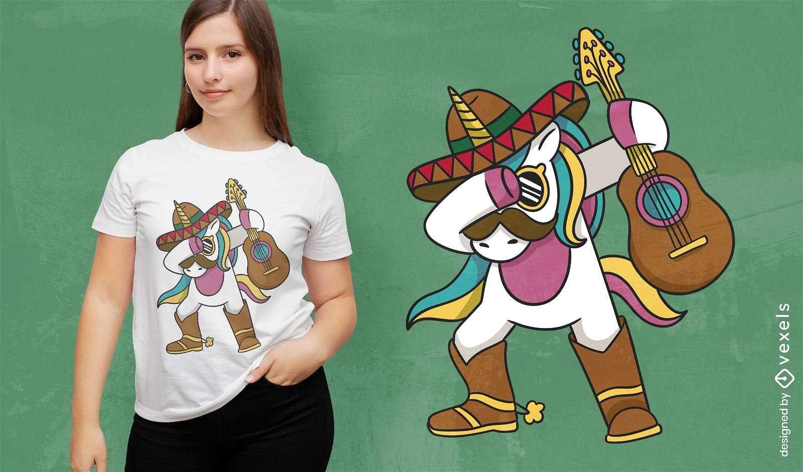 Dabbing unicorn with sombrero t-shirt design