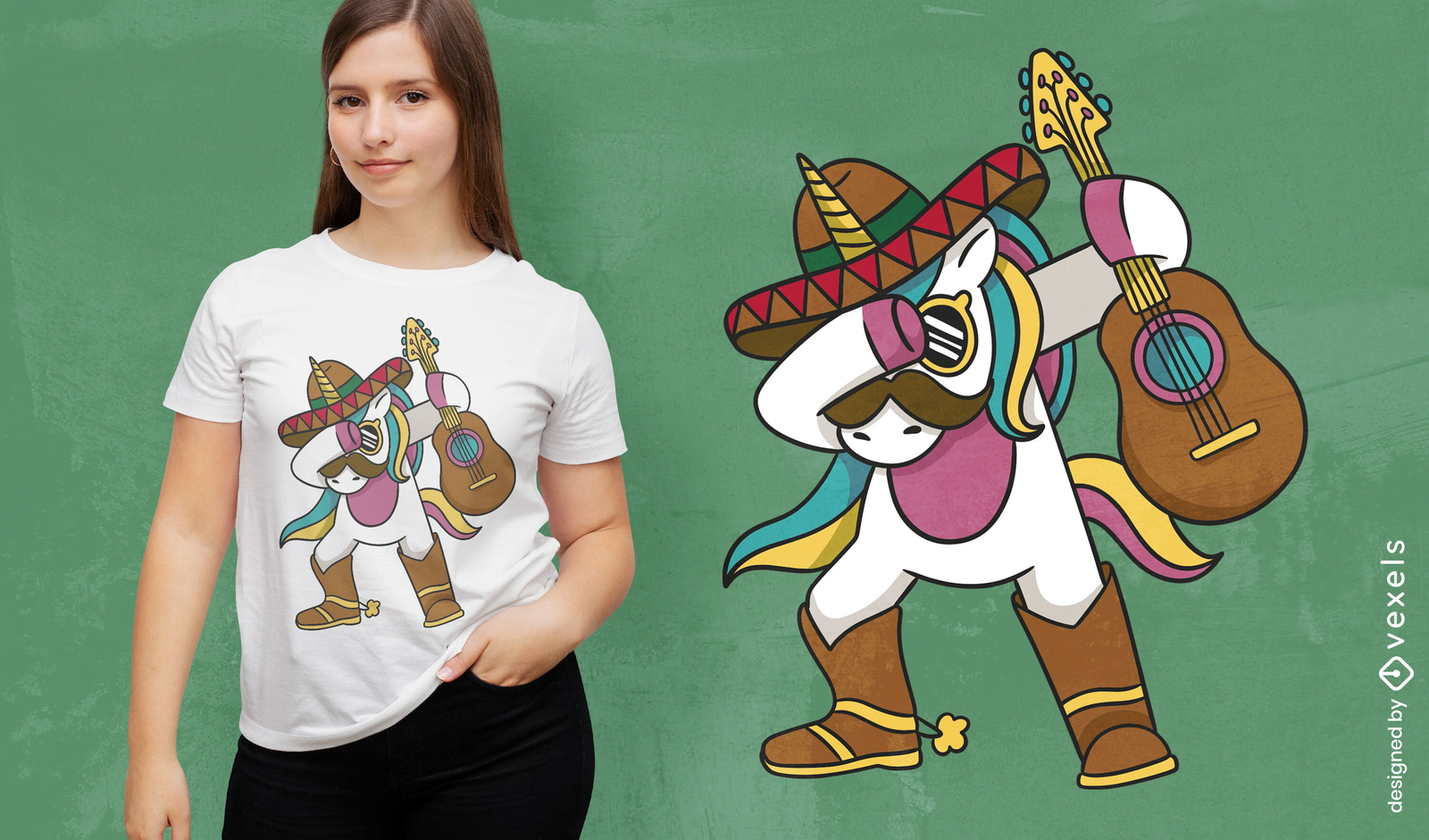 Dabbing unicórnio com design de camiseta sombrero