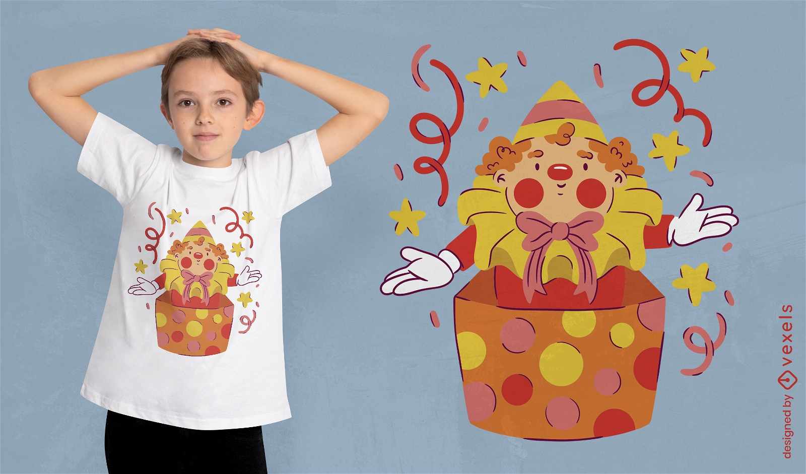 Lustiges Clown-im-Box-T-Shirt-Design