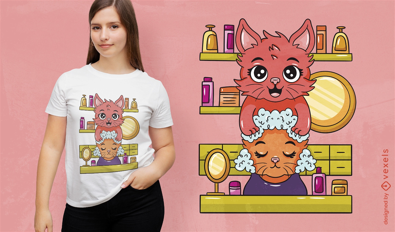 Katzen im Friseursalon-T-Shirt-Design