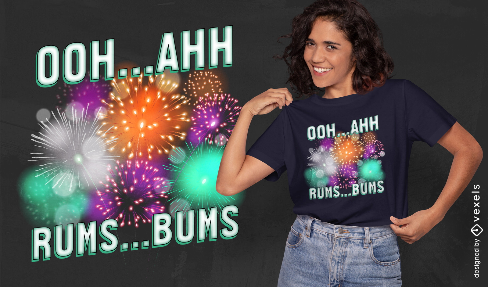 Diseño de camiseta con cita de fuegos artificiales.