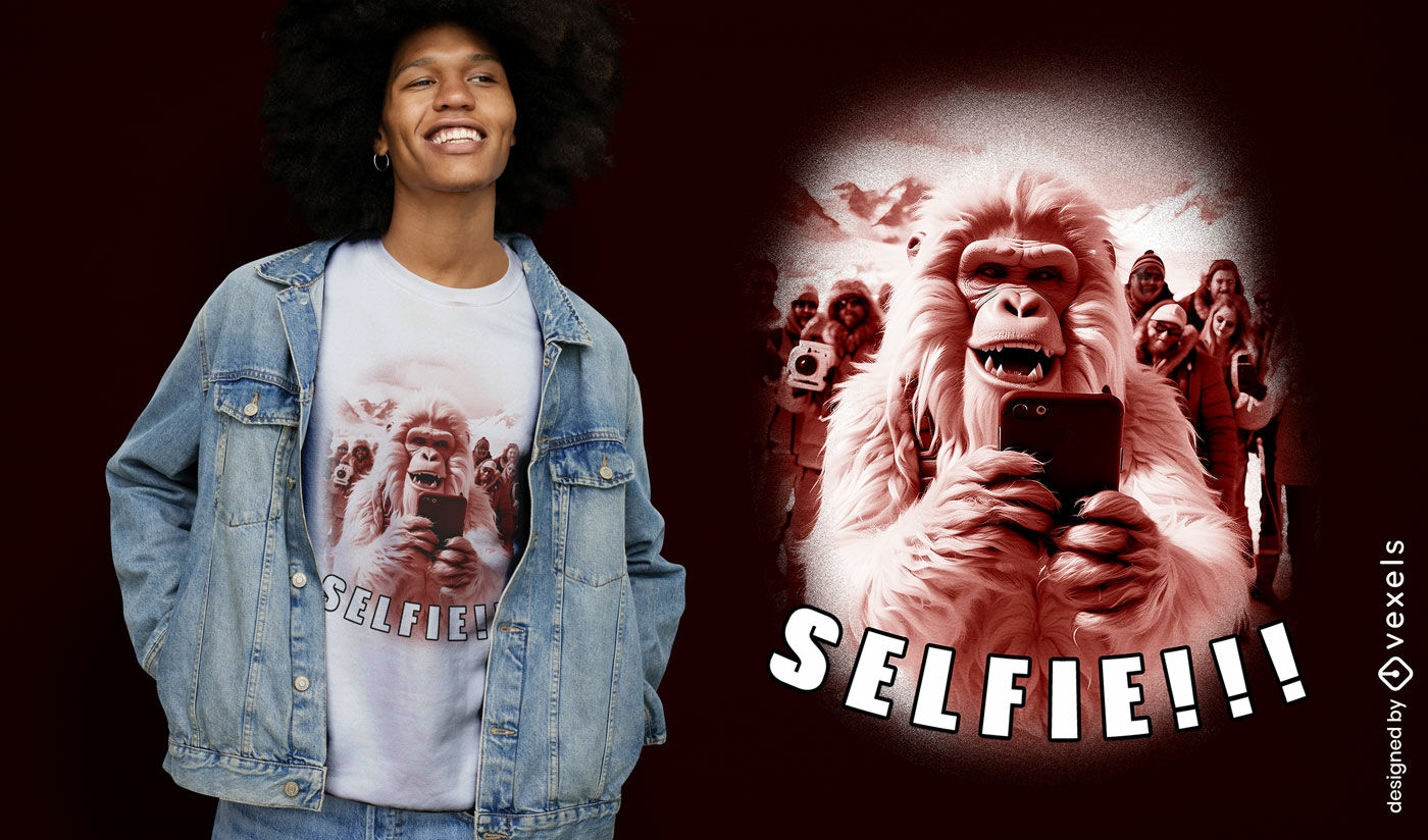Diseño de camiseta de humor selfie yeti.