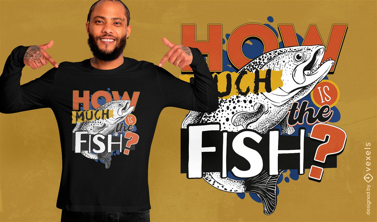 Design de camiseta com pergunta sobre peixe