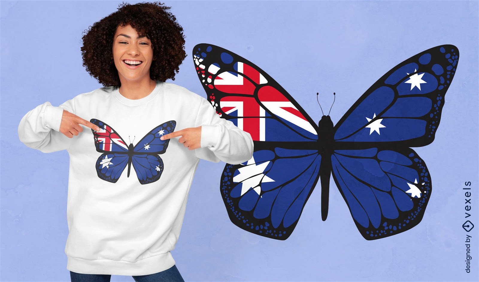Diseño de camiseta de bandera australiana de mariposa.