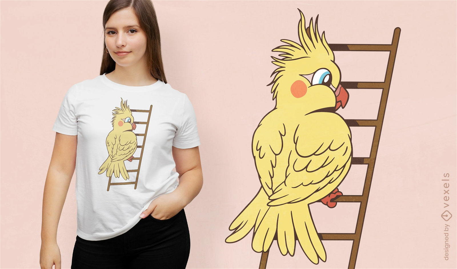 Cartoon cockatiel climbing t-shirt design