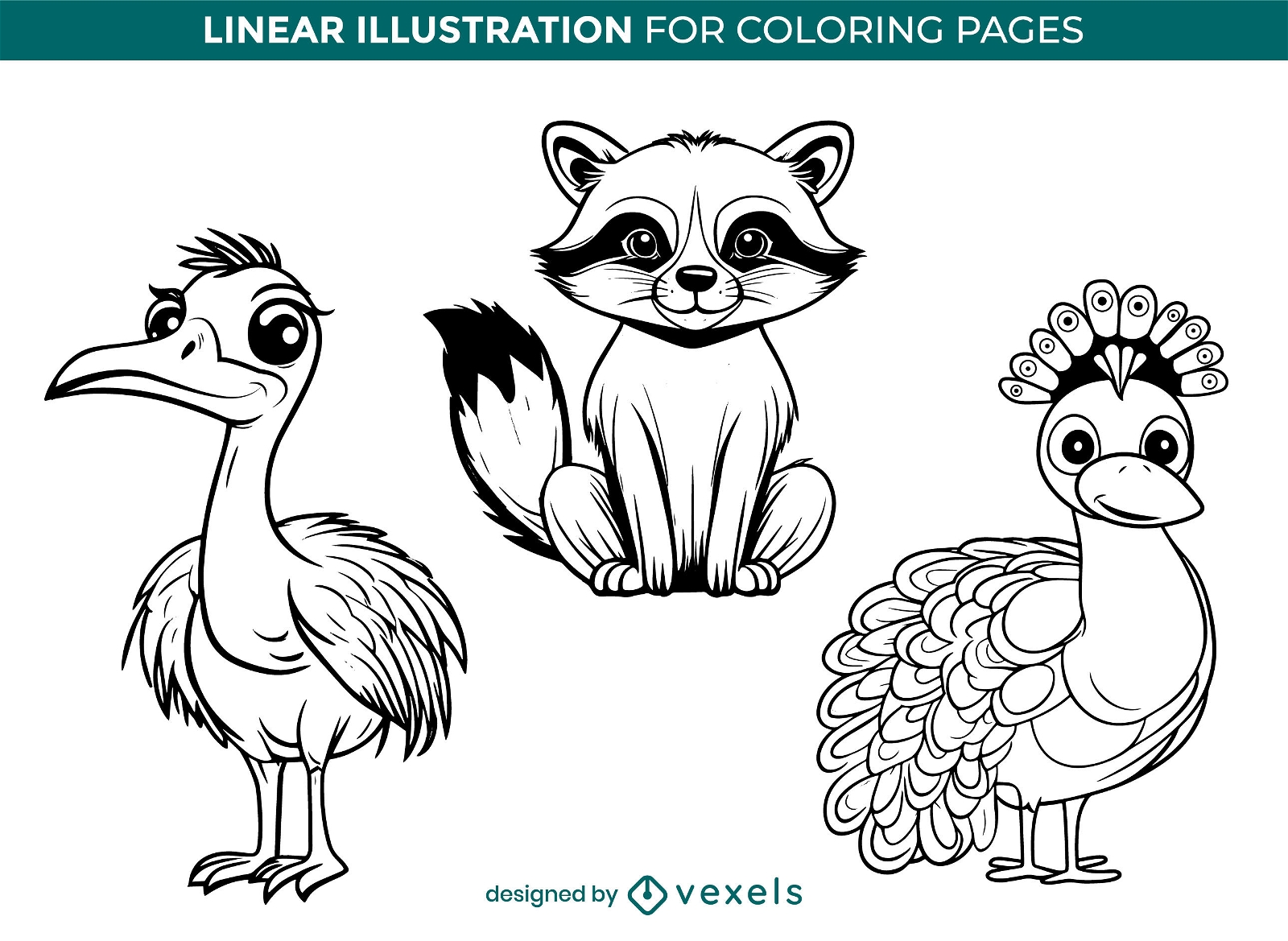 Cute hand-drawn animals coloring book pages design