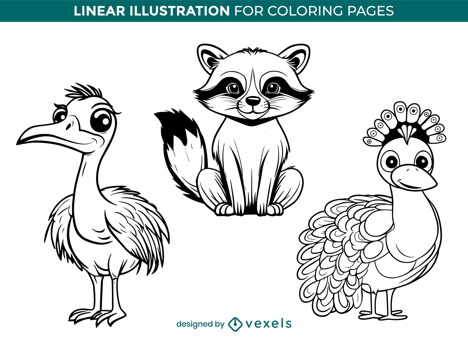 Diseño de páginas de libro para colorear de animales lindos dibujados a mano