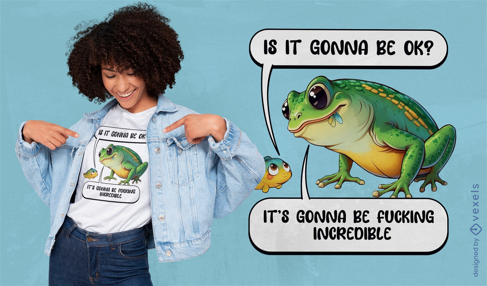 Diseño de camiseta cómica de ranas optimistas.