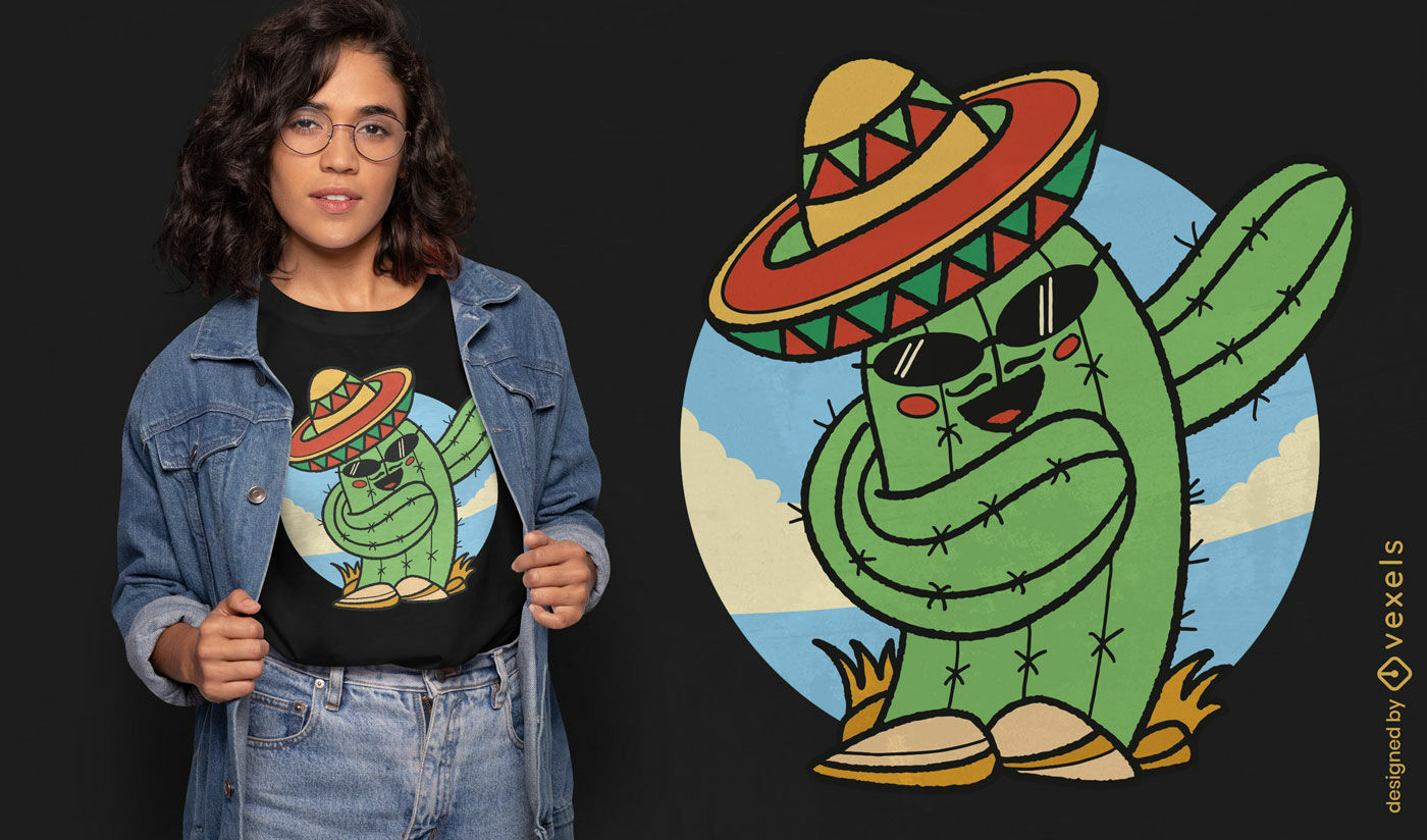 Diseño de camiseta de cactus con sombrero.