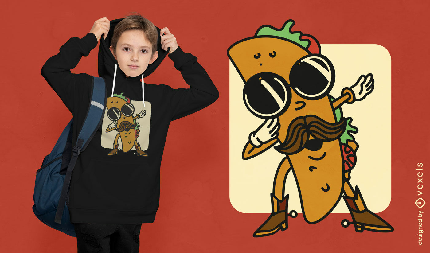 Diseño de camiseta de dibujos animados de taco dabbing.