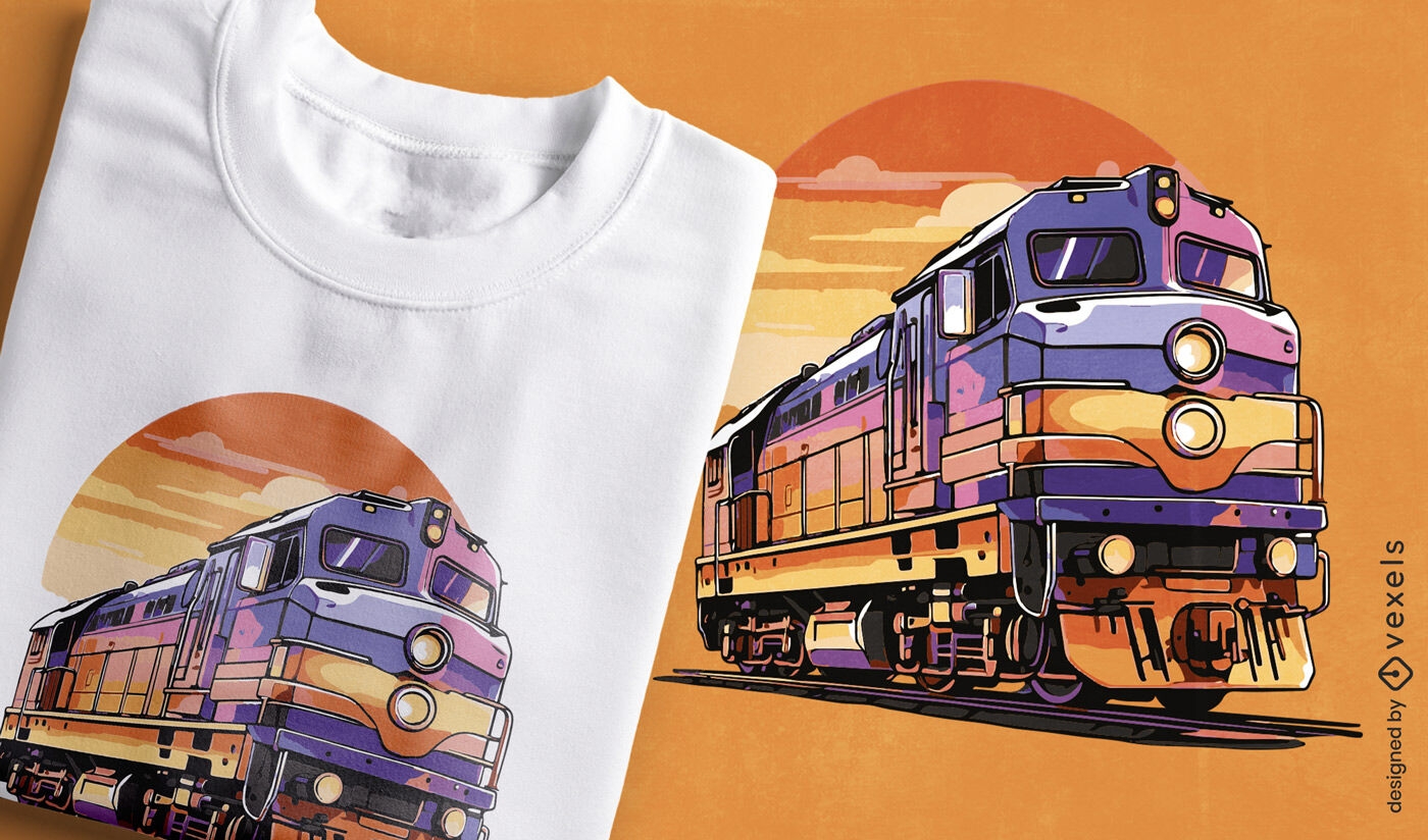 Diseño de camiseta de tren colorido vintage.