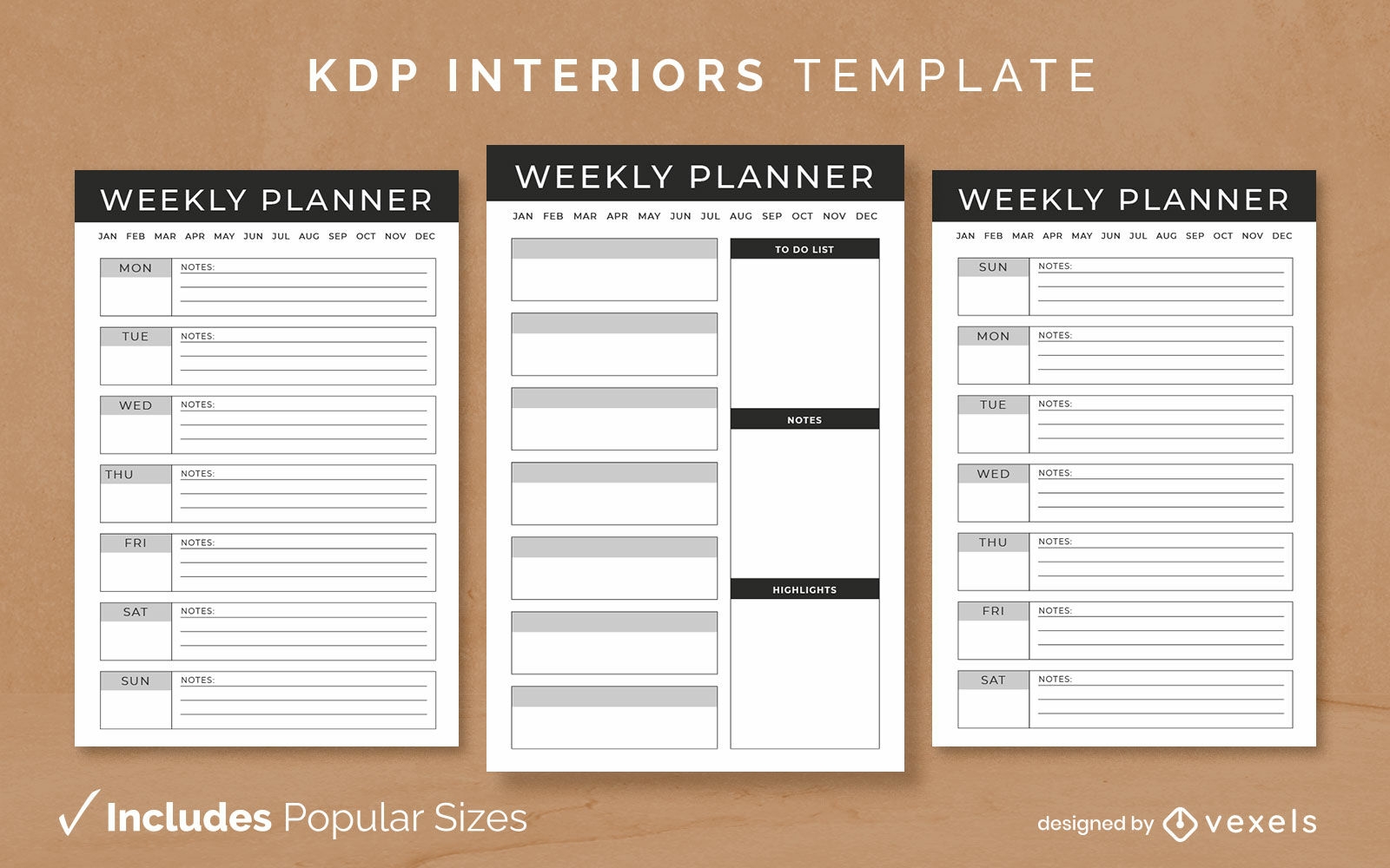 Undated weekly planner KDP interior template design