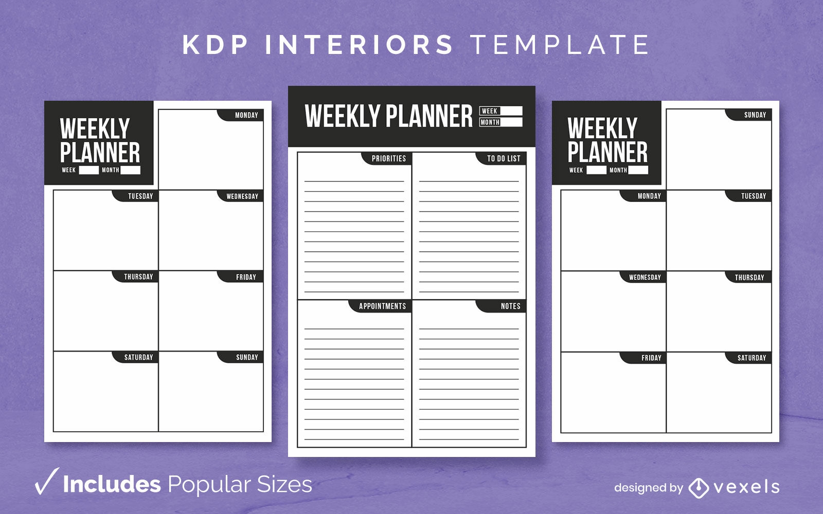 Design de modelo de interior KDP planejador semanal organizado