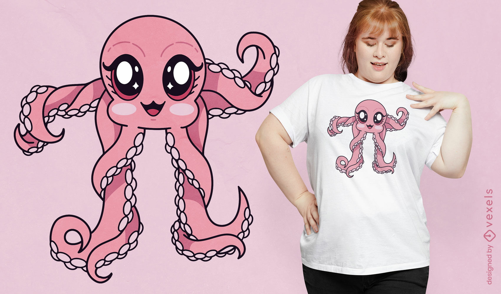 Diseño de camiseta de pulpo kawaii juguetón.