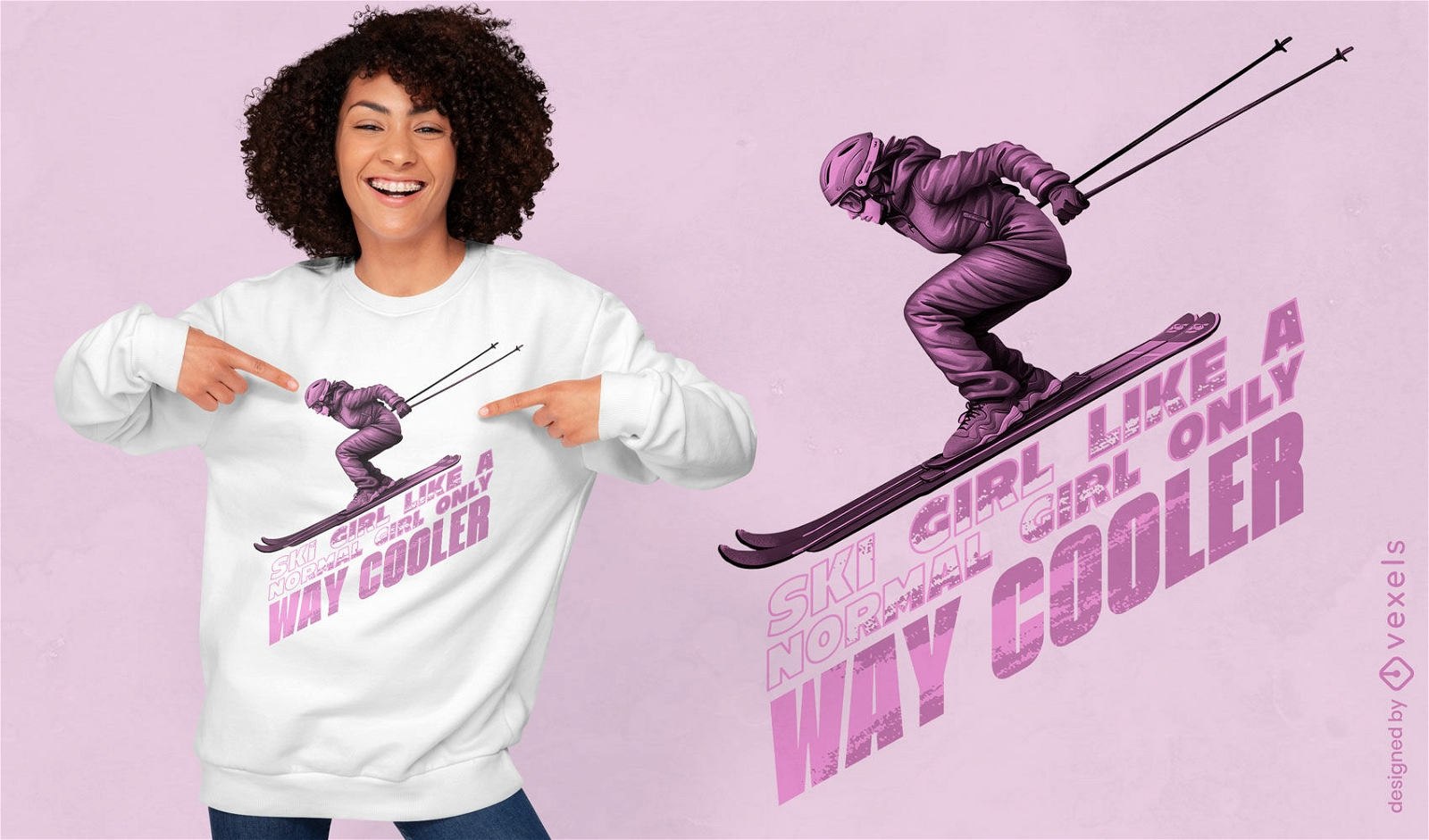 Diseño de camiseta con cita de acción de esquiador.