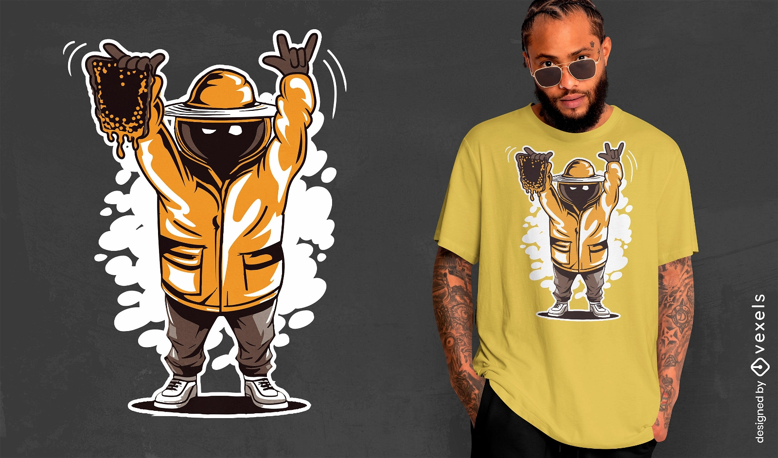 Diseño de camiseta de apicultor gangster.