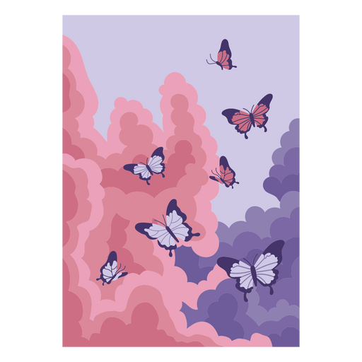 Wunderlicher Schmetterlings- und Wolkenkunstdruck PNG-Design