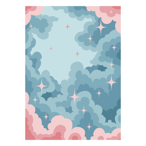 Cielo nublado con nubes rosas y azules. Diseño PNG
