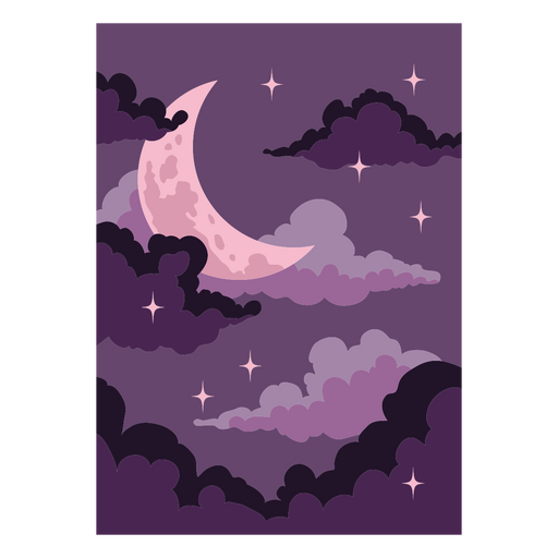 Purple moon and clouds PNG Design