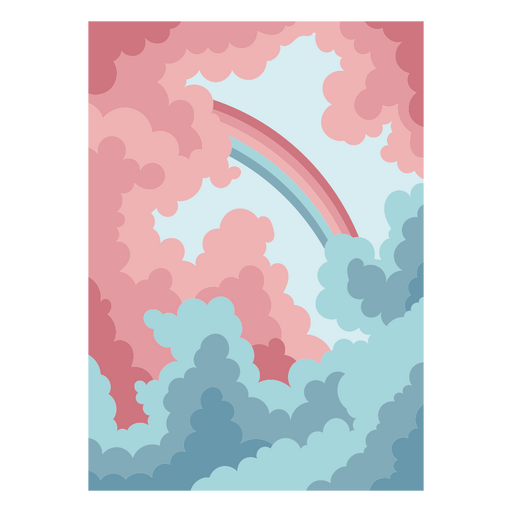 Arco iris en nubes rosas y azules. Diseño PNG