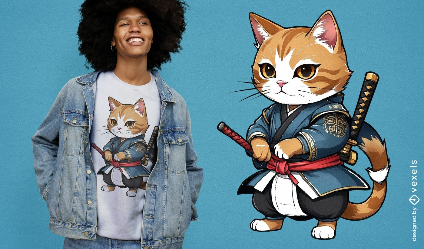 Design fofo de camiseta de gato ninja