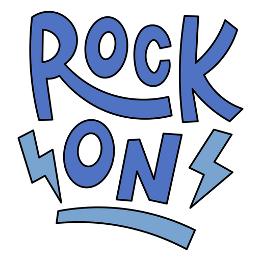 Playful rock on lettering design with lightning bolts PNG Design