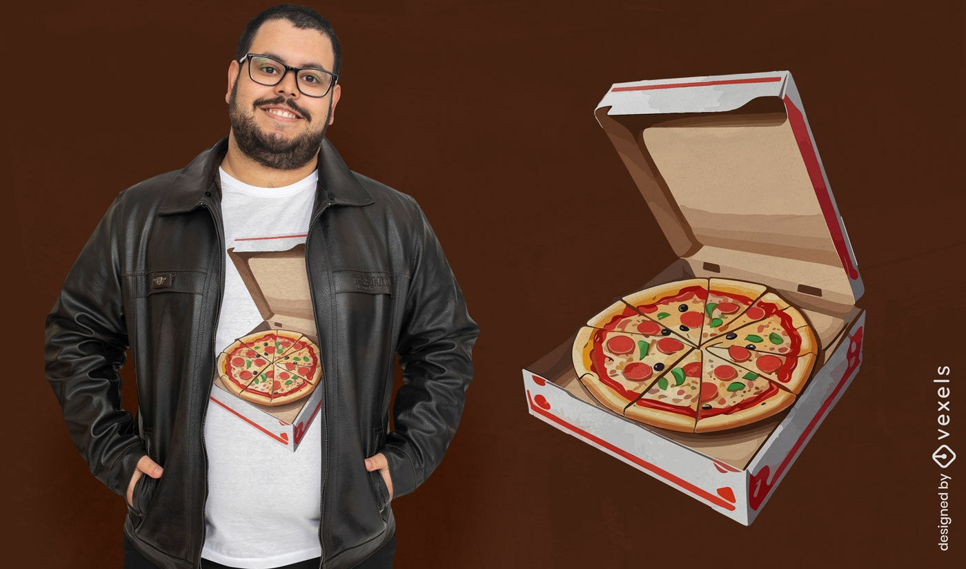 Diseño de camiseta de caja de pizza.