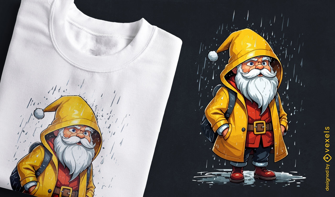 Diseño de camiseta de Papá Noel con impermeable amarillo.